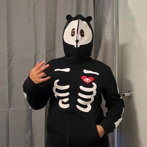 🧿NWT☠️SKELETON 👻 SKULL🦴BONES 🐈‍⬛💀FACE MASK HOODED ZIP UP 🕸️FACE🕷️JACKET🦇Large